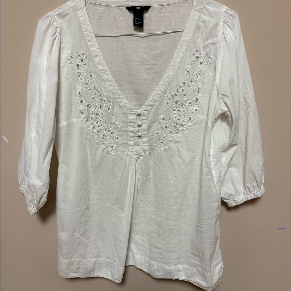 H&M Cream Blouse with Embroidery